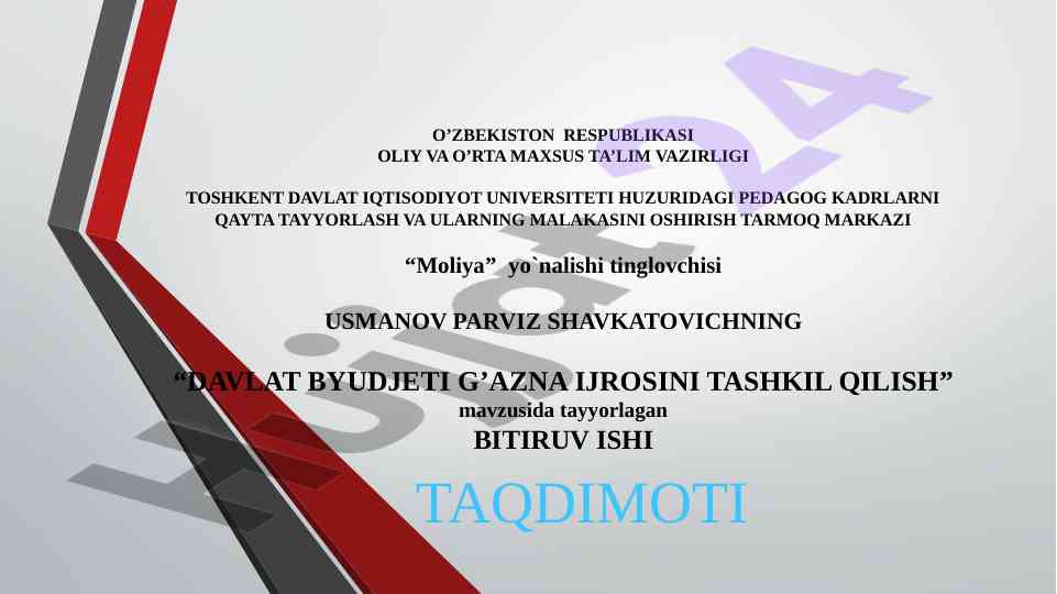 Davlat byudjeti g'azna ijrosini tashkil qilish