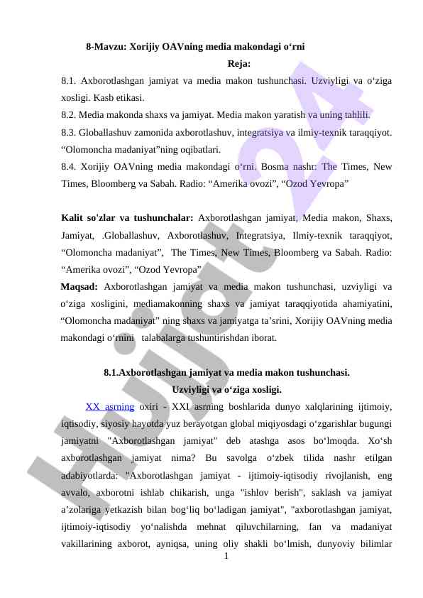 Xorijiy oavning media makondagi o‘rni