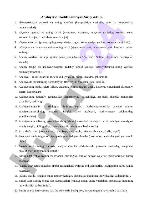 Adabiyotshunoslik nazariyasi eslatmalari va tahlil