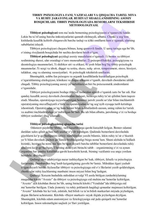 Tibbiy psixologiya fani va vazifalari