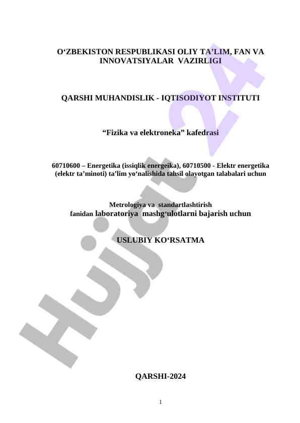 Metrologiya va standartlashtirish fanidan laboratoriya mashg‘ulotlari