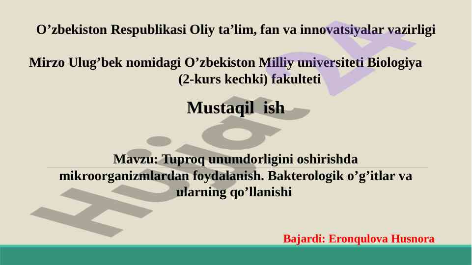 Mikroorganizmlar bilan tuproq unumdorligini oshirish