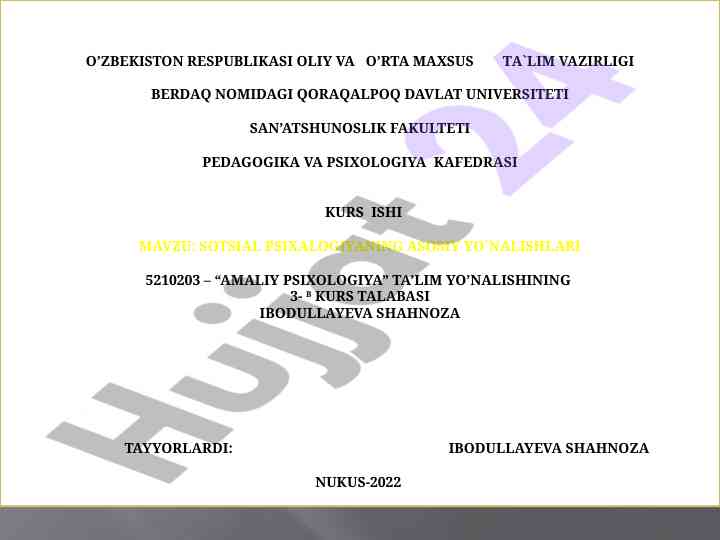 Sotsial psixalogiyaning asosiy yo`nalishlari