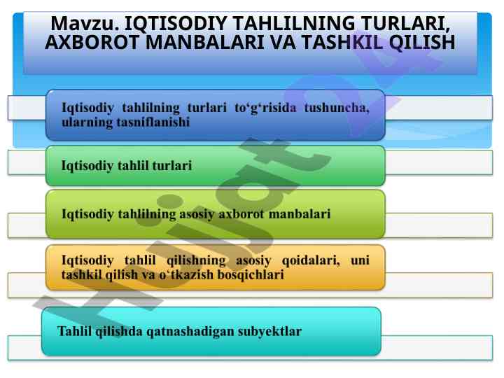 Iqtisodiy tahlilning turlari va axborot manbalari