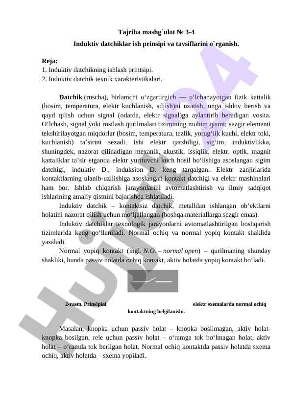 Induktiv datchiklar ish prinsipi va tavsiflari