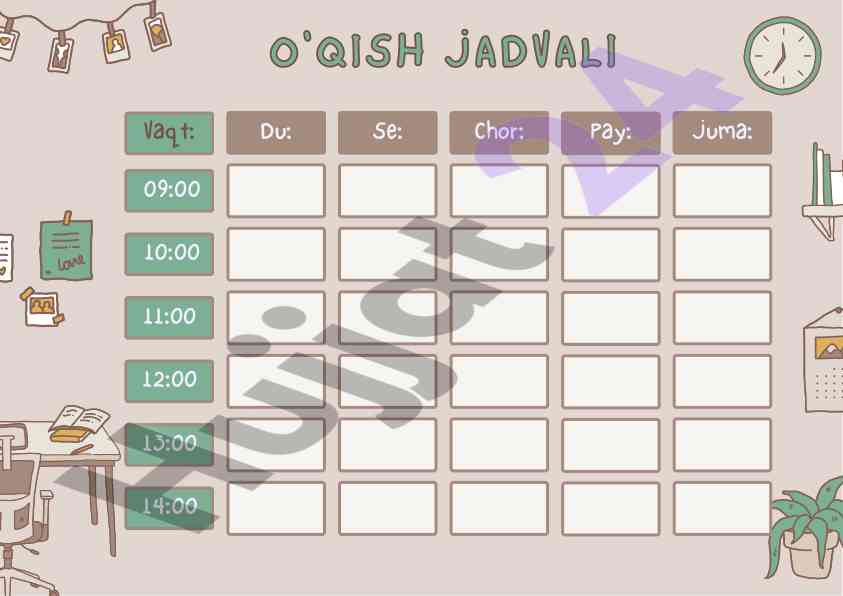 O'qish jadvali: maktab vaqtlari