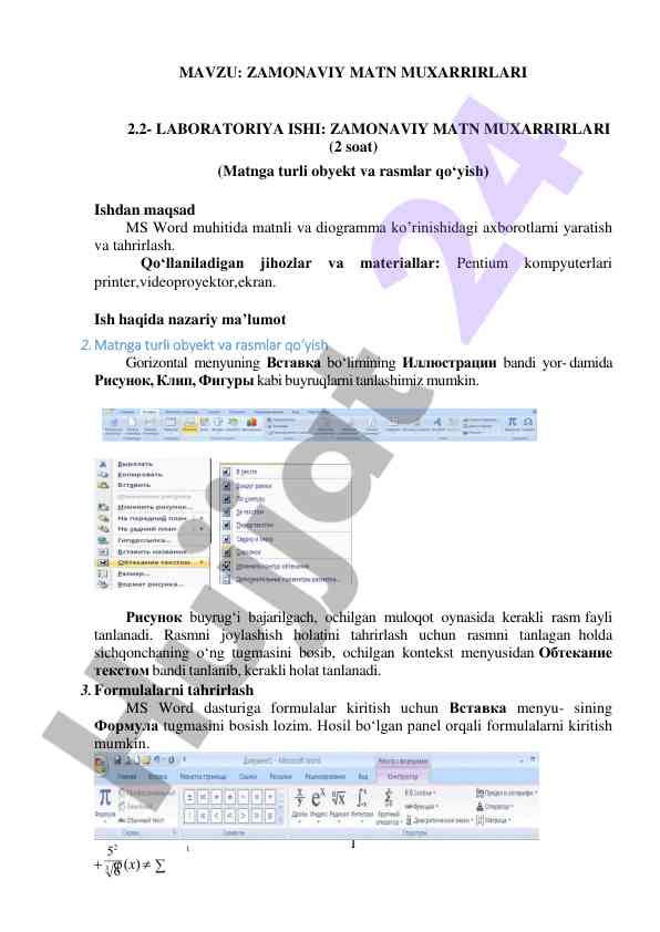 Zamonaviy matn muharrirlari laboratoriya ishlari