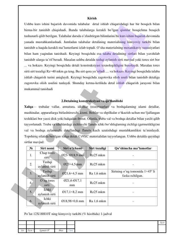 Detallarning ishlab chiqarish jarayoni bilan tanishtirish