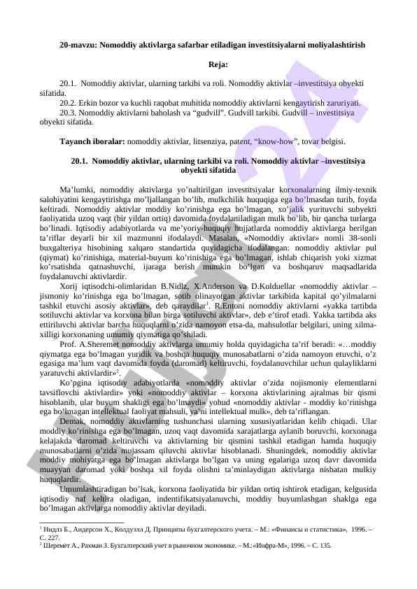 Nomoddiy aktivlarga investitsiyalarni moliyalashtirish