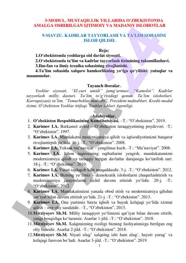 O'zbekiston yoshlari uchun ta'lim islohotlari