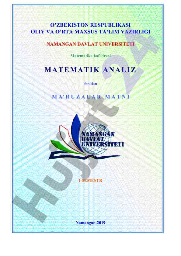 Matematik analiz fanidan ma‘ruzalar matni