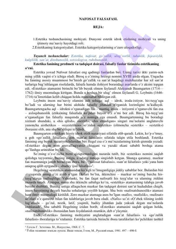Nafosat falsafasi va estetika tushunchasi