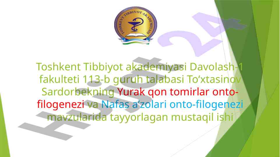 Yurak qon tomirlar va nafas a’zolari onto-filogenezi