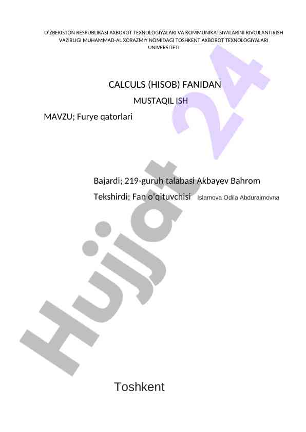 Hisob fanidan furye qatorlari mustaqil ish