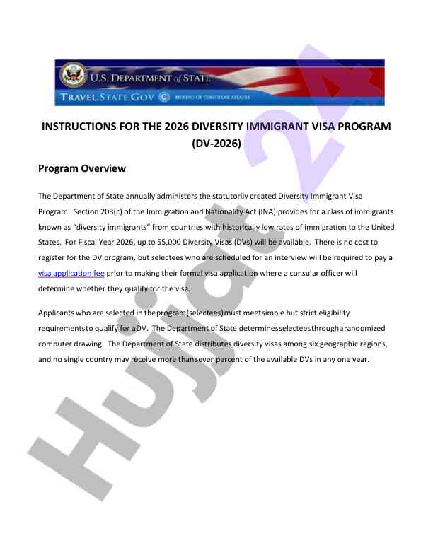 Instructions for the 2026 diversity immigrant visa program