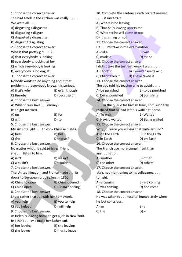 English grammar practice test for beginners