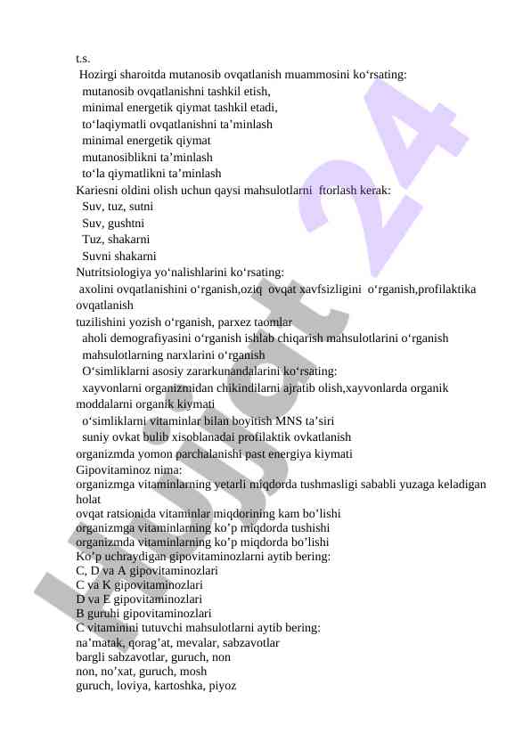 Mutanosib ovqatlanish va oziq-ovqat xavfsizligi masalalari