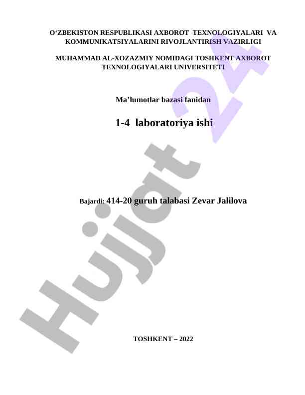 Ma'lumotlar bazasi loyihalash laboratoriya ishlari