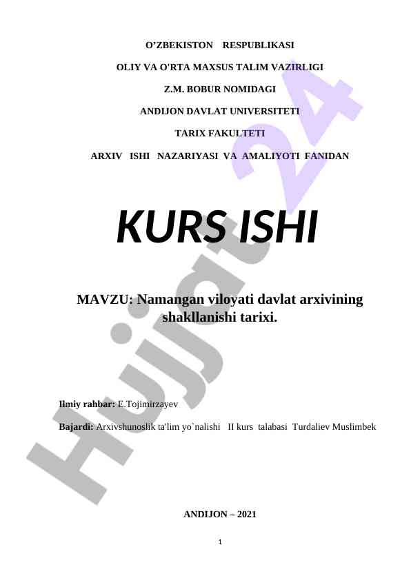 Namangan viloyati davlat arxivining shakllanishi