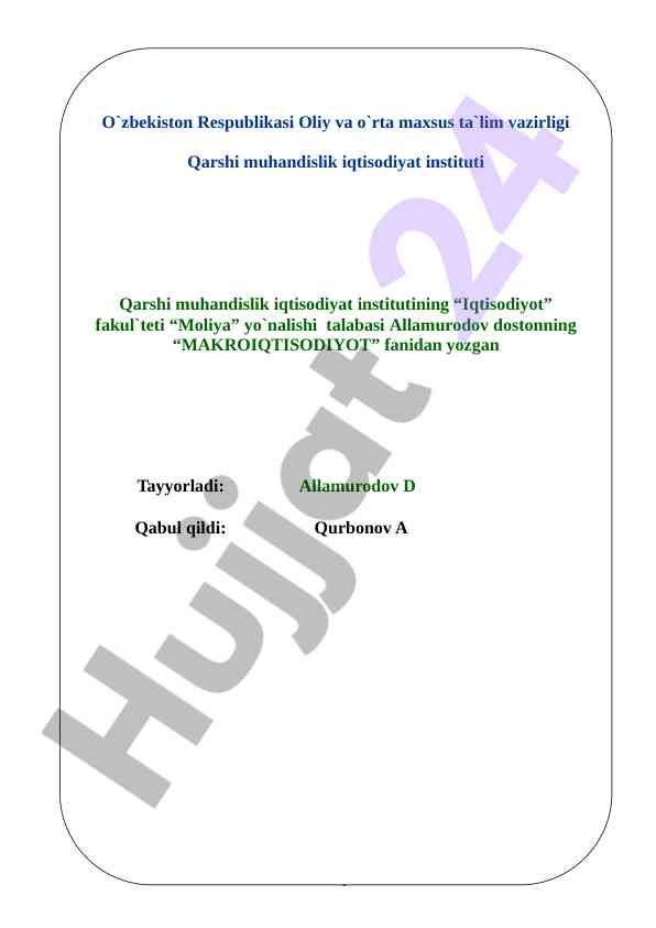Soliqlarning makroiqtisodiy mohiyati va roli
