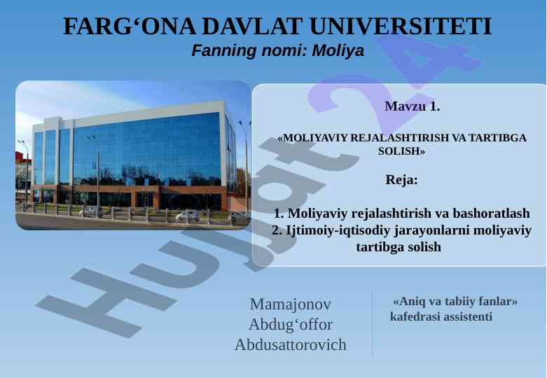Moliyaviy rejalashtirish va tartibga solish