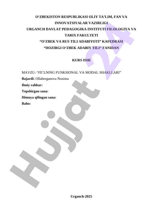 Hozirgi o‘zbek adabiy tili kurs ishining funksional asoslari