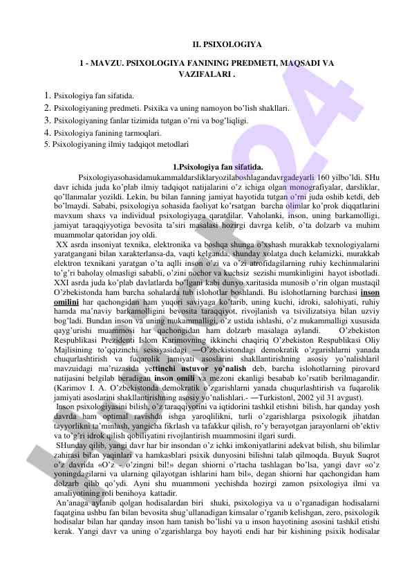 Psixologiya fani: maqsad va vazifalar tahlili