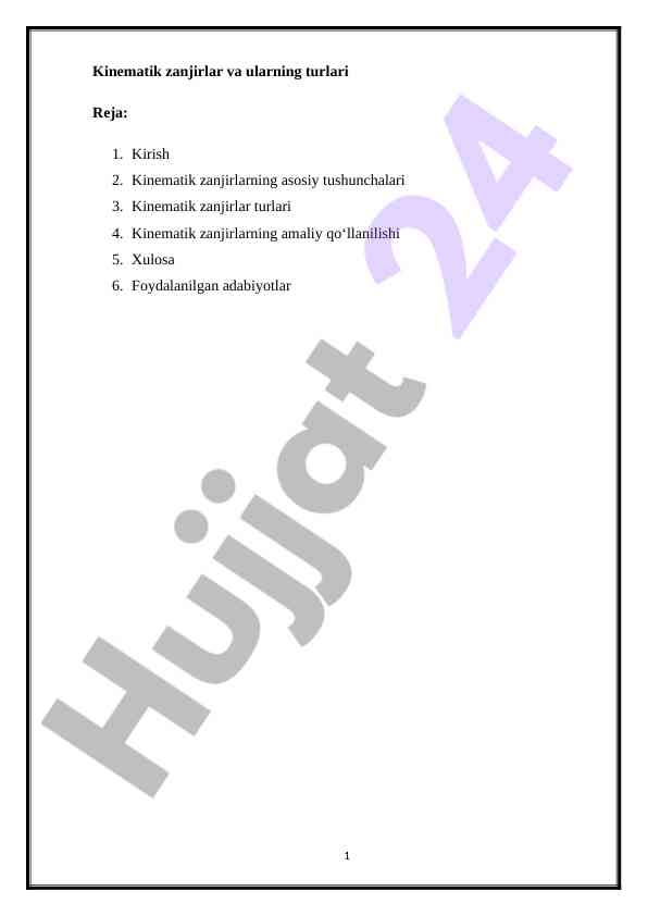 Kinematik zanjirlar va ularning turlari tahlili