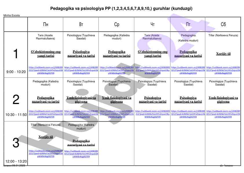 Pedagogika va psixologiya dars rejalari