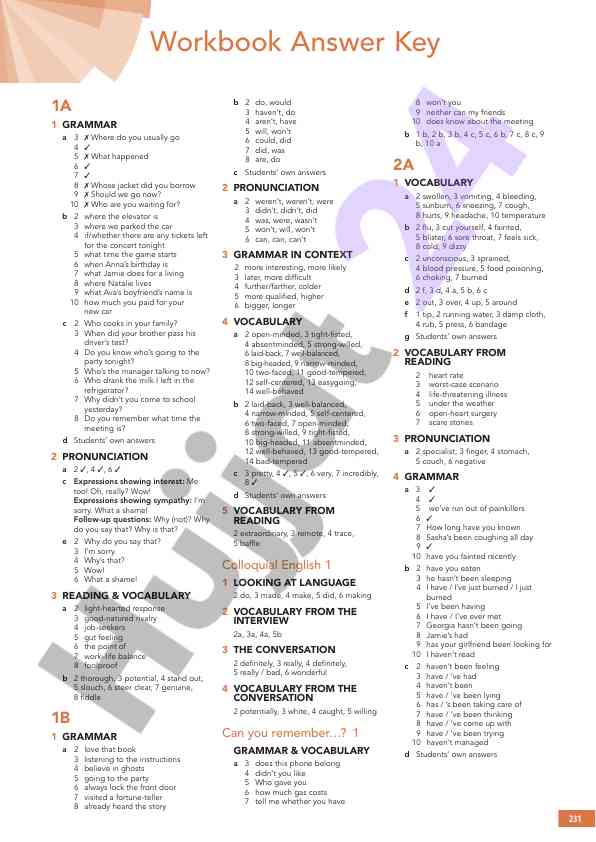 Workbook javob kalitlari 1a - grammatik qoidalar