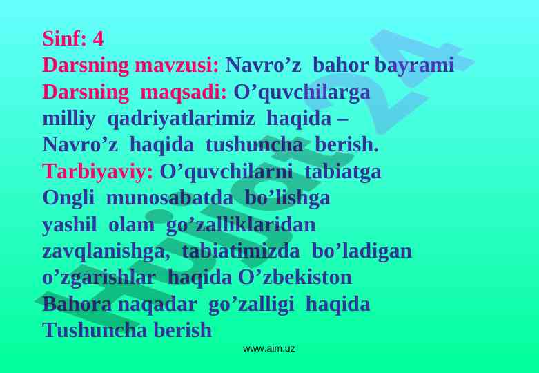Navro'z bahor bayrami ufqida o'quv jarayoni