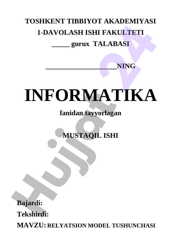 Relyatsion model tushunchasi va uning ahmiyati
