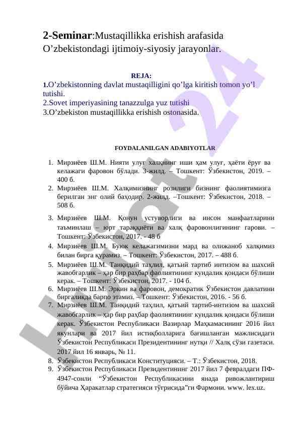 O‘zbekistonda ijtimoiy-siyosiy jarayonlar tahlili