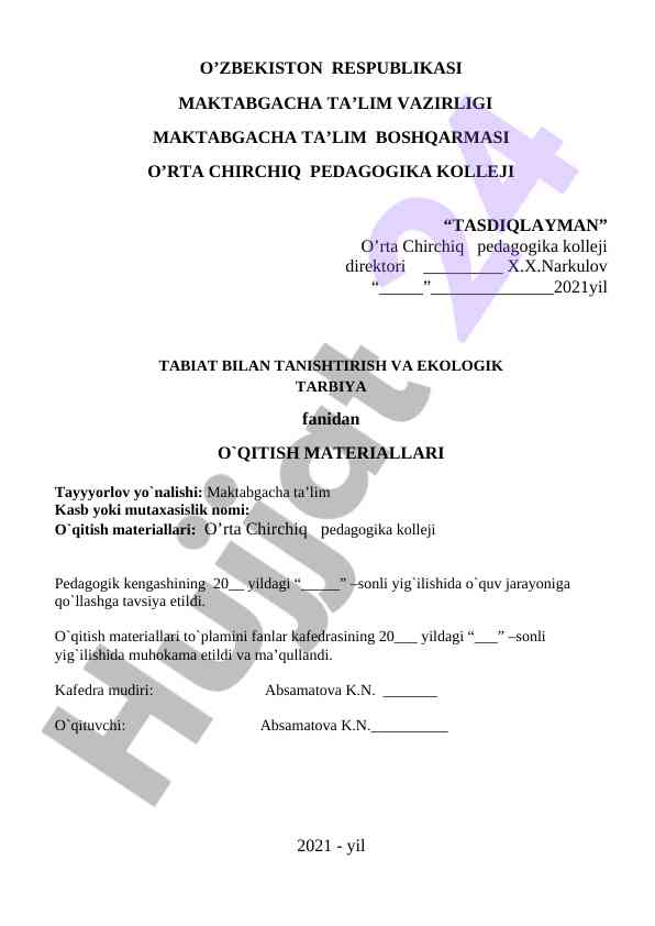 Tabiat bilan tanishtirish va ekologik tarbiya