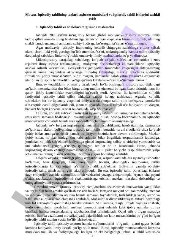 Iqtisodiy tahlilning turlari va manbalari