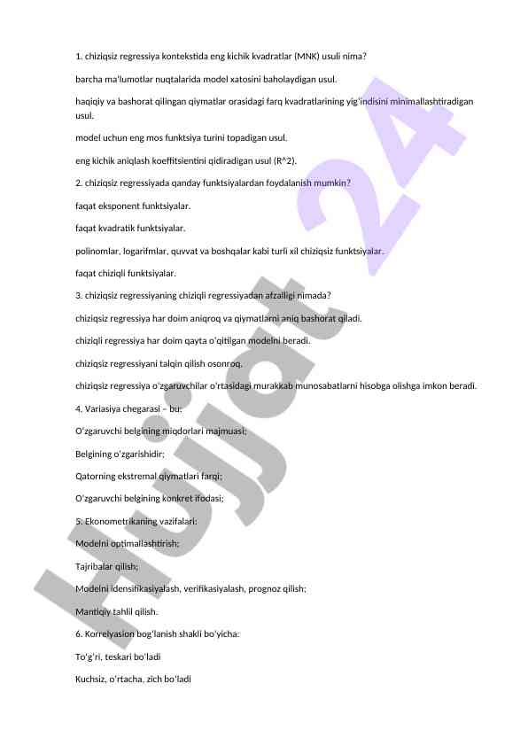 Chiziqsiz regressiya va eng kichik kvadratlar