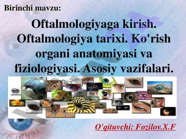 Oftalmologiyaga kirish va tarixiy asoslar