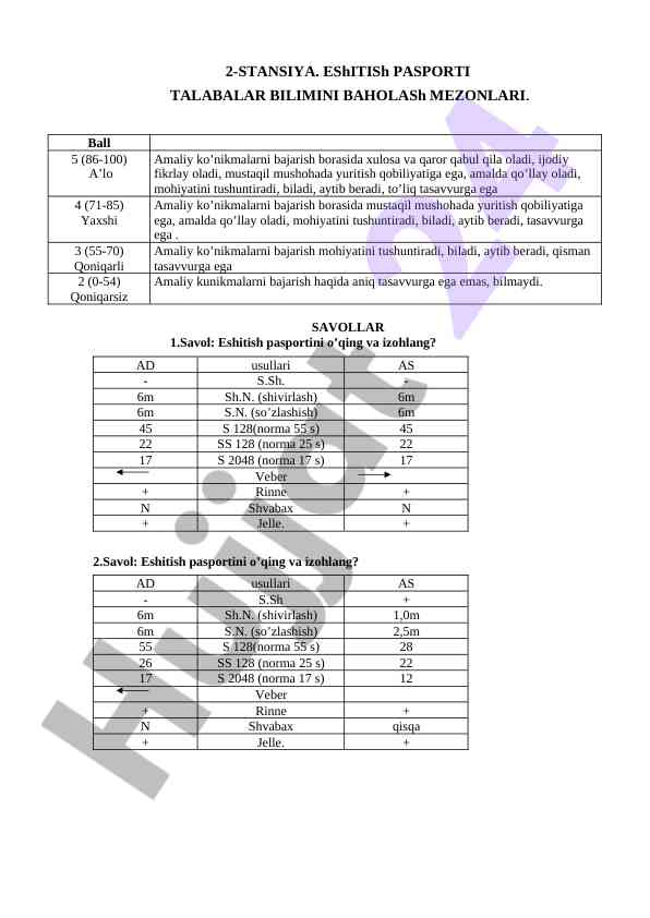 Eshitish pasporti talabalar bilimini baholash