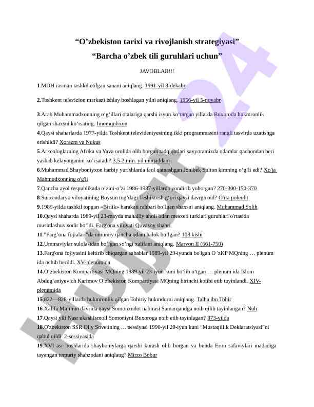 O’zbekiston tarixi va rivojlanish strategiyasi