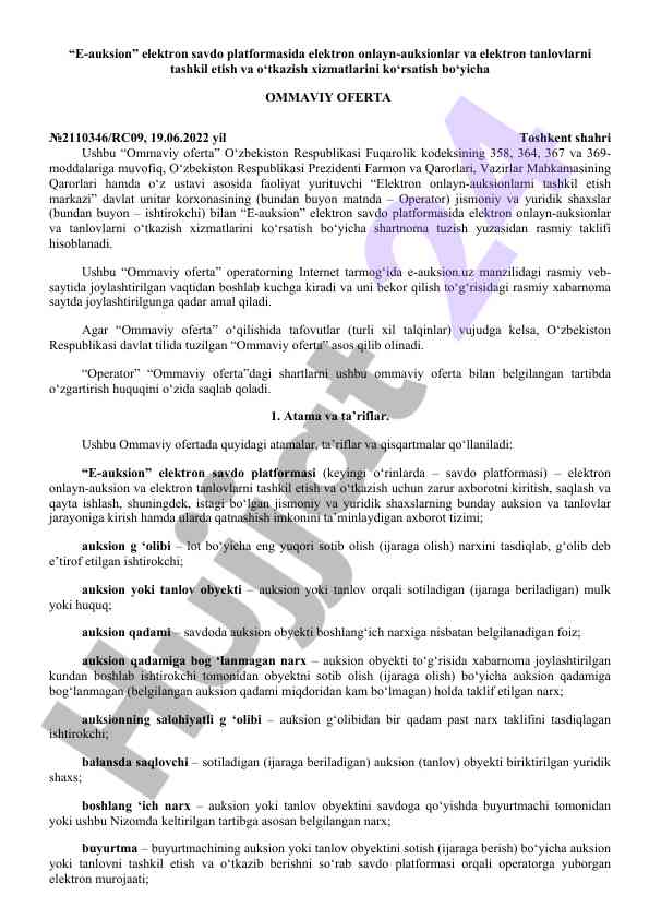E-auksion elektron savdo platformasi takliflari
