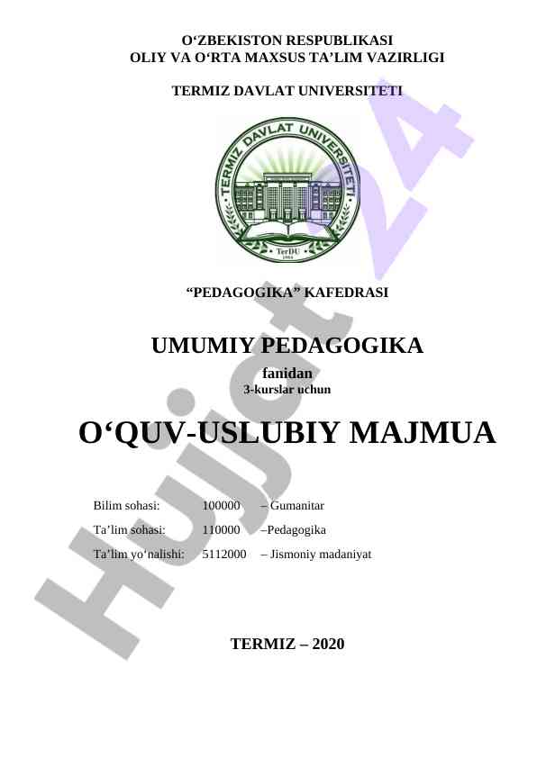 Umumiy pedagogika o‘quv-uslubiy majmua 2020