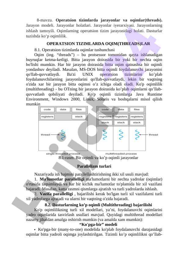 Operatsion tizimlarda jarayonlar va oqimlar