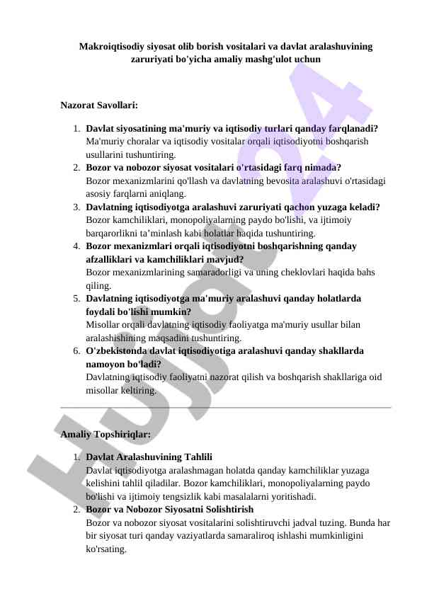Makroiqtisodiy siyosat va davlat aralashuvi
