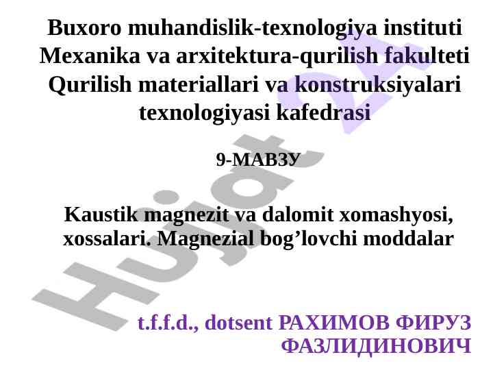 Kaustik magnezit va dalomit xomashyosi xossalari