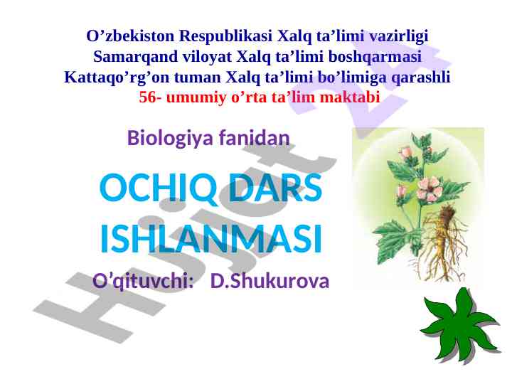 Gullarning xilma xilligi ochiq dars ishlanmasi