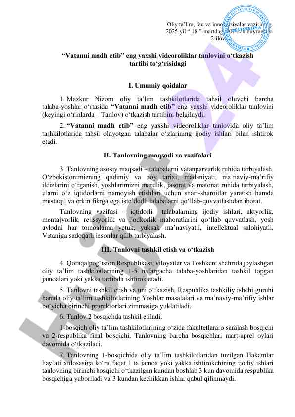 Vatanni madh etib eng yaxshi videoroliklar tanlovi