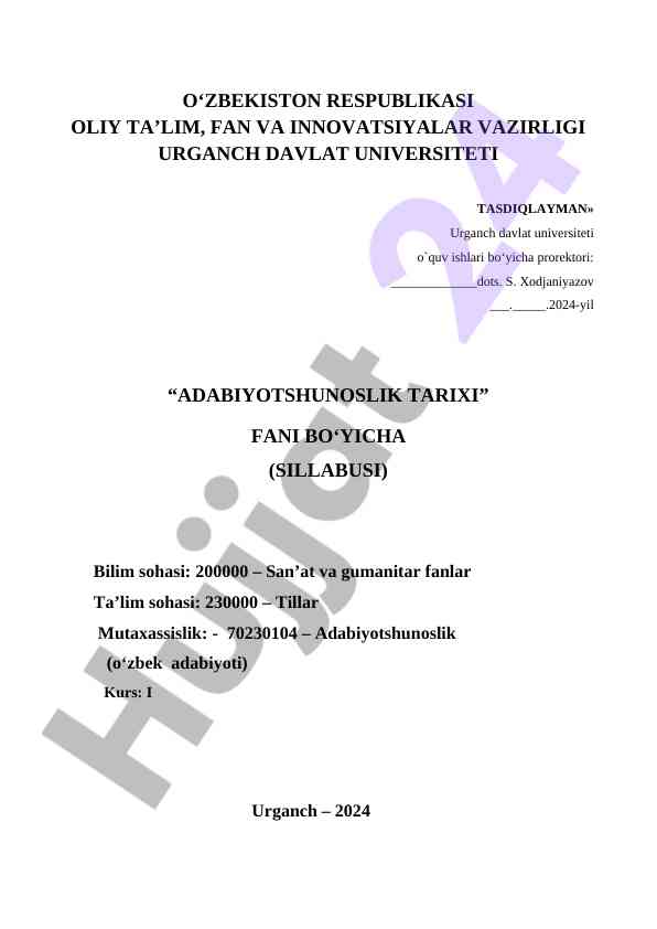 Adabiyotshunoslik tarixi fanidan sillabus