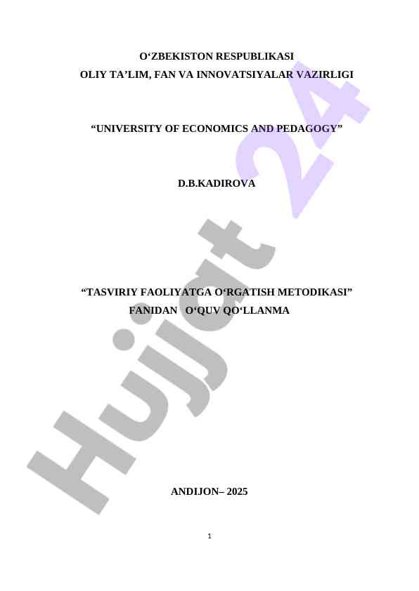 Tasviriy faoliyatga o‘rgatish metodikasi o‘quv qo‘llanma