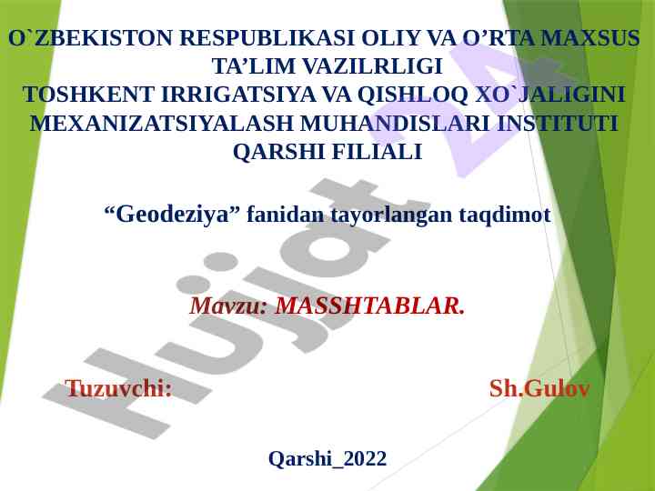 Masshtablar taqdimotiga oid ma'lumotlar