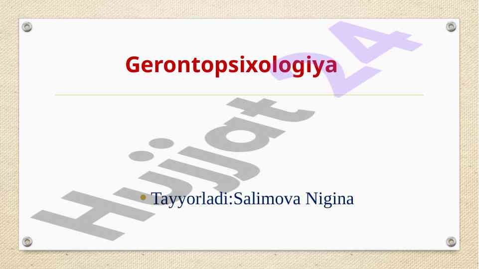 Gerontopsixologiya: keksayish psixologiyasining asoslari